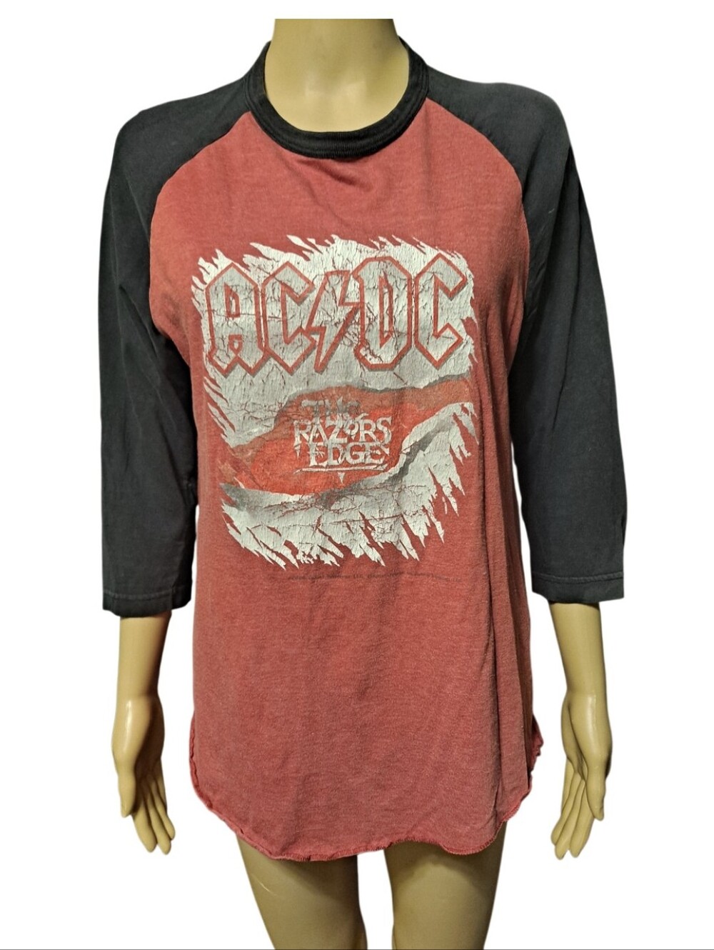 AC/DC Red Front Graphic Raglan Tee with Black Sleeves